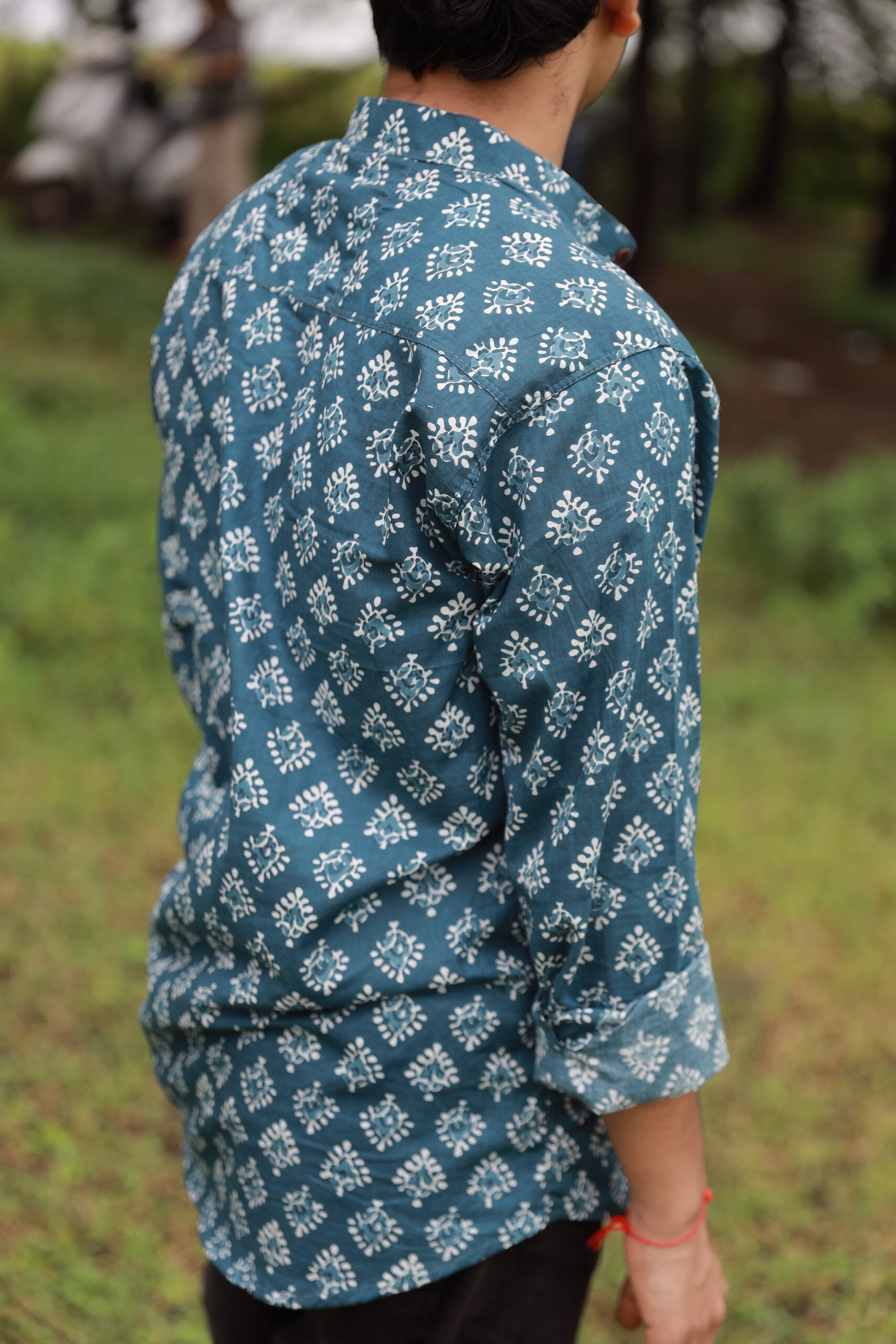 Teal Bagru Print Cotton Kurta - Image 2