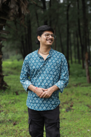 Teal Bagru Print Cotton Kurta