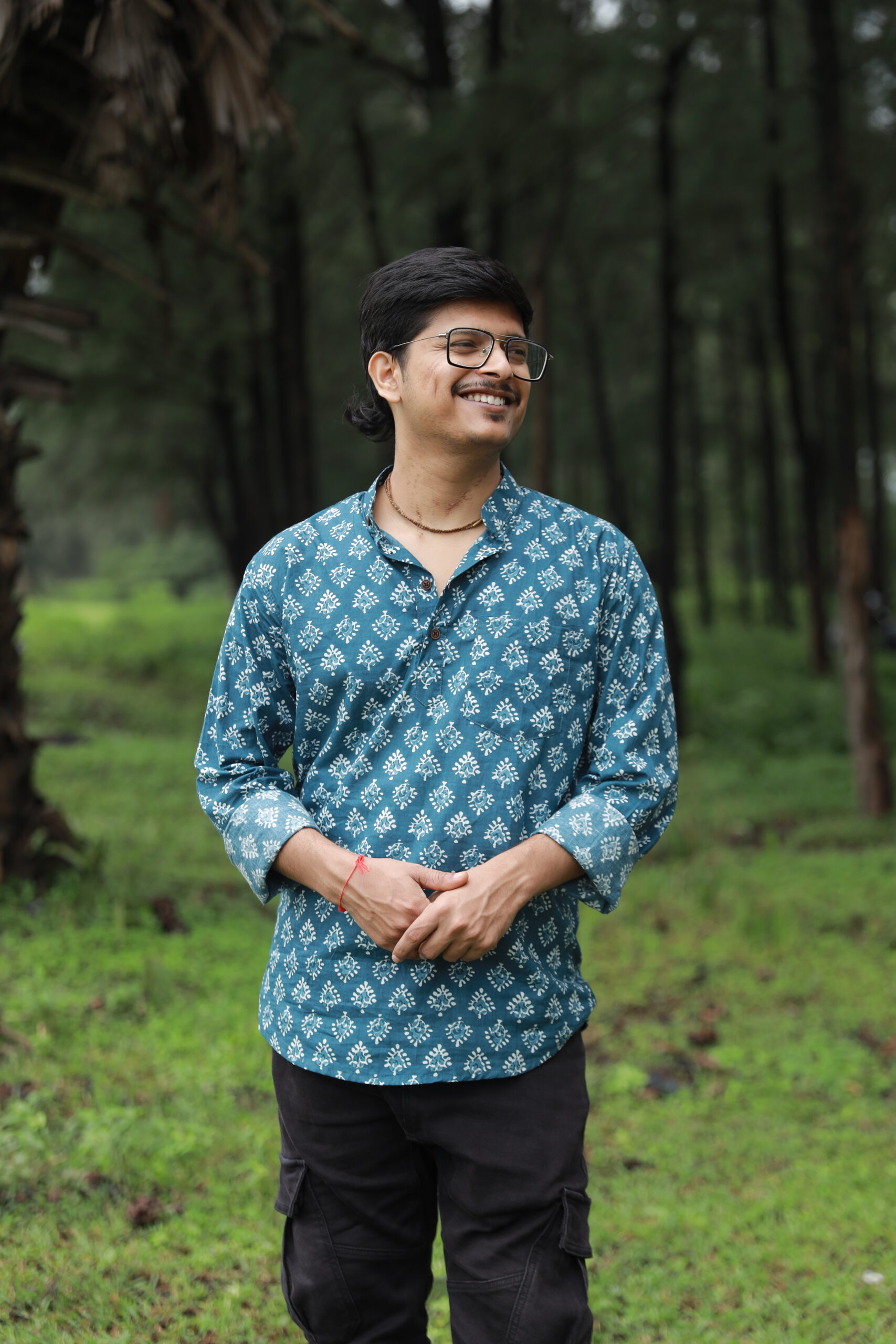 Teal Bagru Print Cotton Kurta