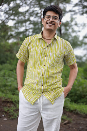 Green sanganeri print cotton shirt