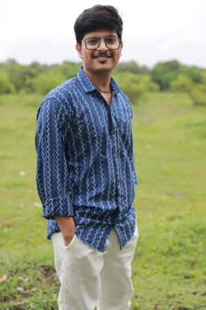 Blue Dabu Print Cotton Shirt