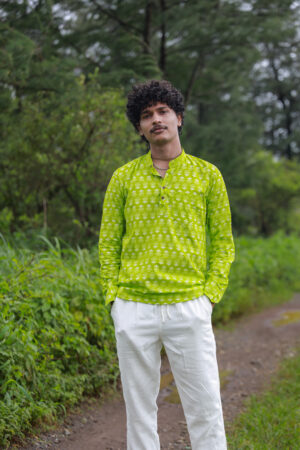 Bright Green Sanganeri Cotton Kurta