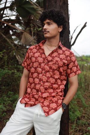 Elephant Sanganeri Print Cotton Shirt