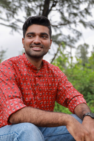 Dark Red Butti Print Cotton Kurta