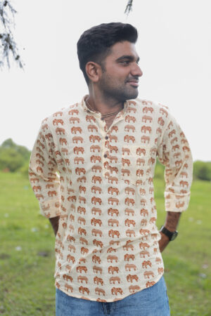 Elephant Block Print Cotton Kurta