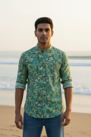 Floral sea green cotton kurta (Size-M)