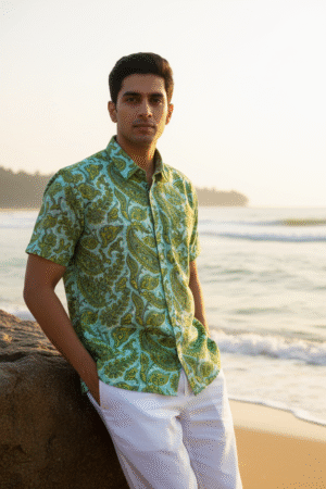 Paisley Hand Block Print Cotton Shirt (Size-M)