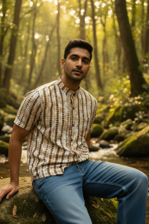 Bandhani print cotton half sleeve kurta(Size-M)