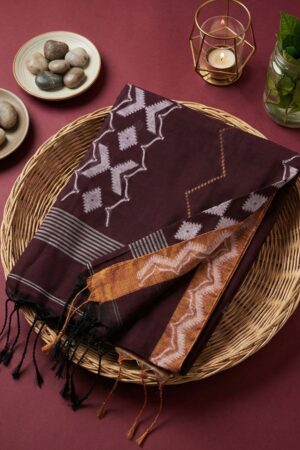 Deep Maroon & Rust Geometric Handloom Cotton Saree