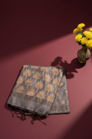 Metallic Grey Taupe Linen Silk Saree